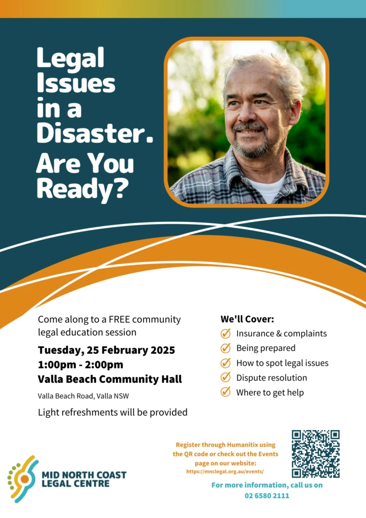 Feb 25 2025 Valla Beach: Legal issues in a disaster session by Mid North Coast Legal Center