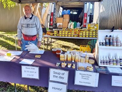 Fresh Local Honey stall at Valla Beach Markets